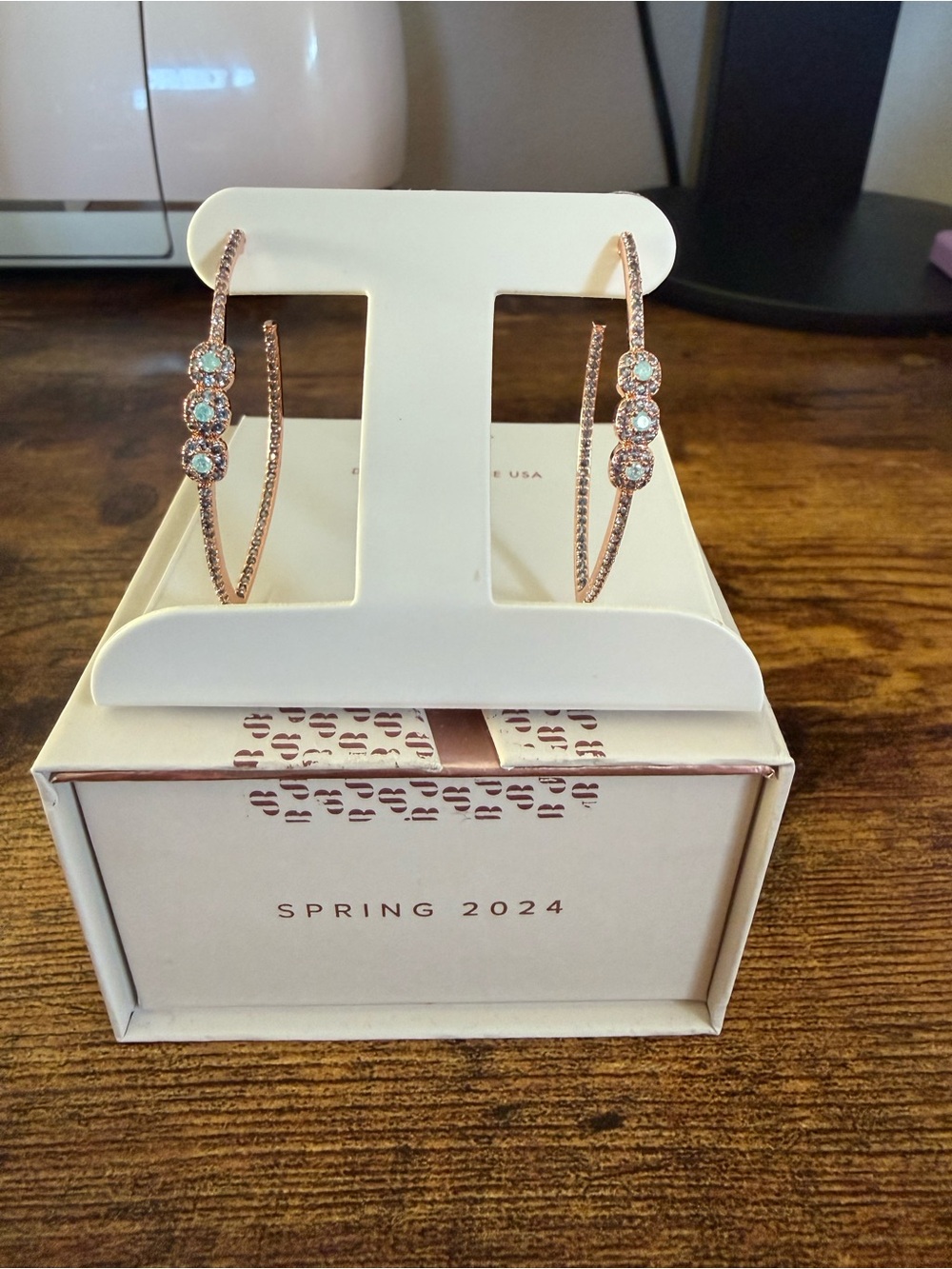 Rose Gold Crystal Hoop Earrings - Spring 2024